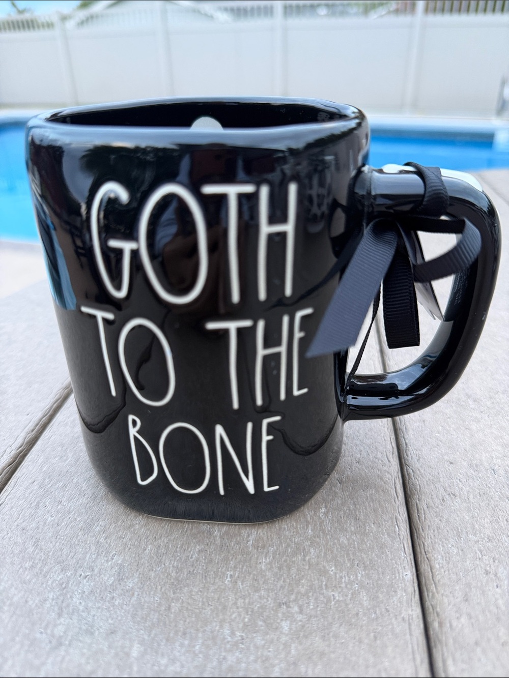 Rae Dunn Black Ceramic Mug with White Lettering